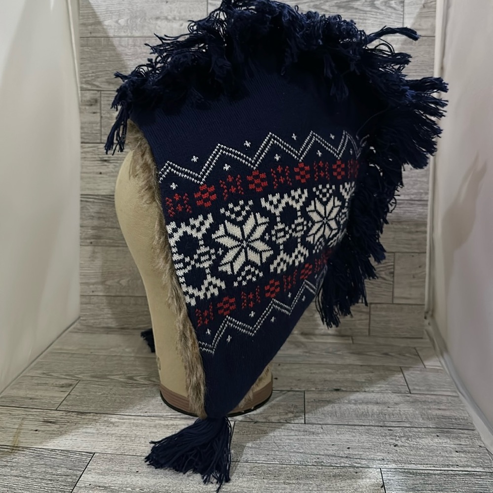 Toddlers Blue knit warm faux fur winter hat